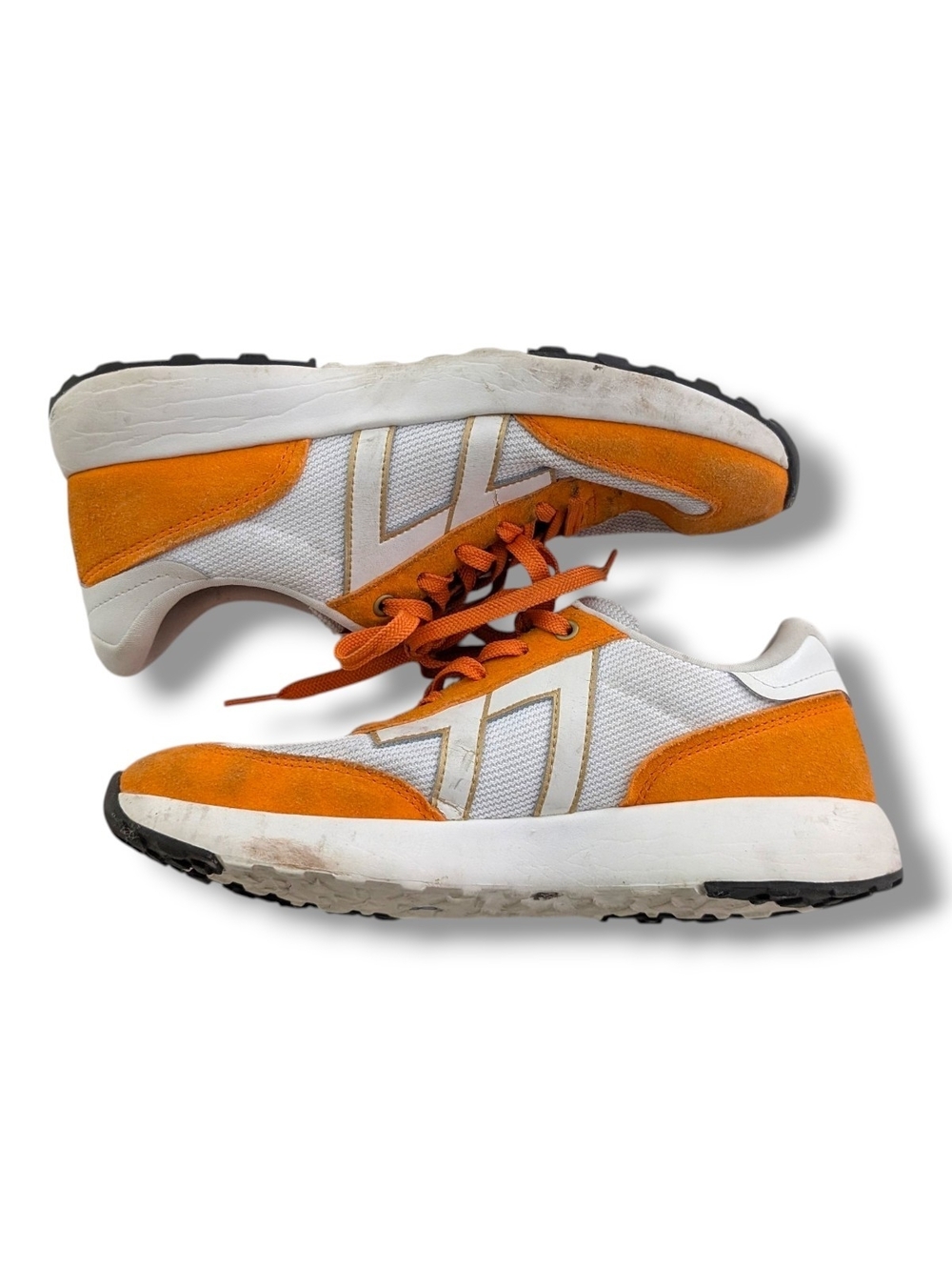 Le Tigre Baxter White and Orange Retro Style Sneakers, Size 7.5